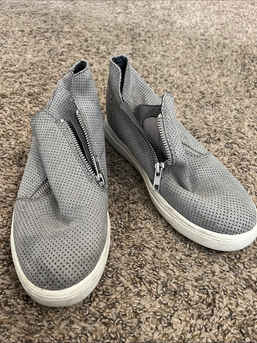 Women’s Perforated Grey Slip-On Zipper Loafers
